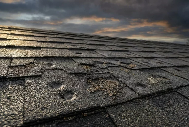 Storm and hail damage on a roof Storm and hail damage on a roof